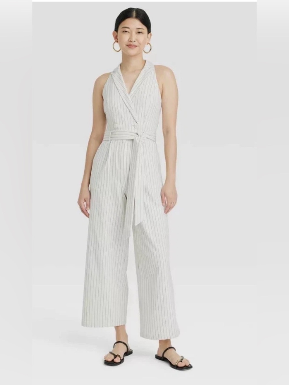 A New Day Target Striped Jumpsuit Off-White with Black Stripes Small